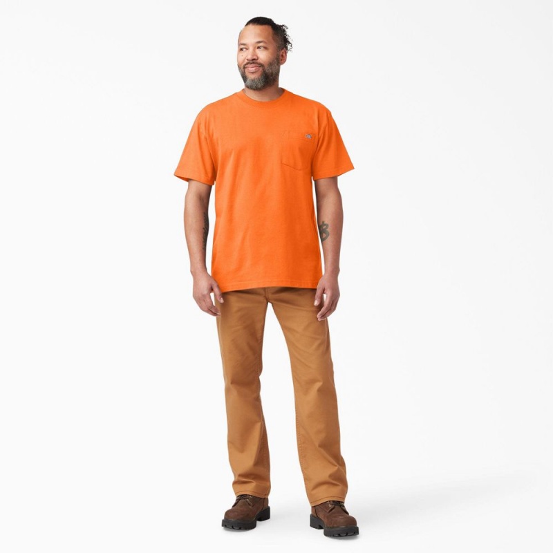 Men's Dickies Heavyweight Neon Short Sleeve Pocket T-Shirt Orange | 9384150-HZ