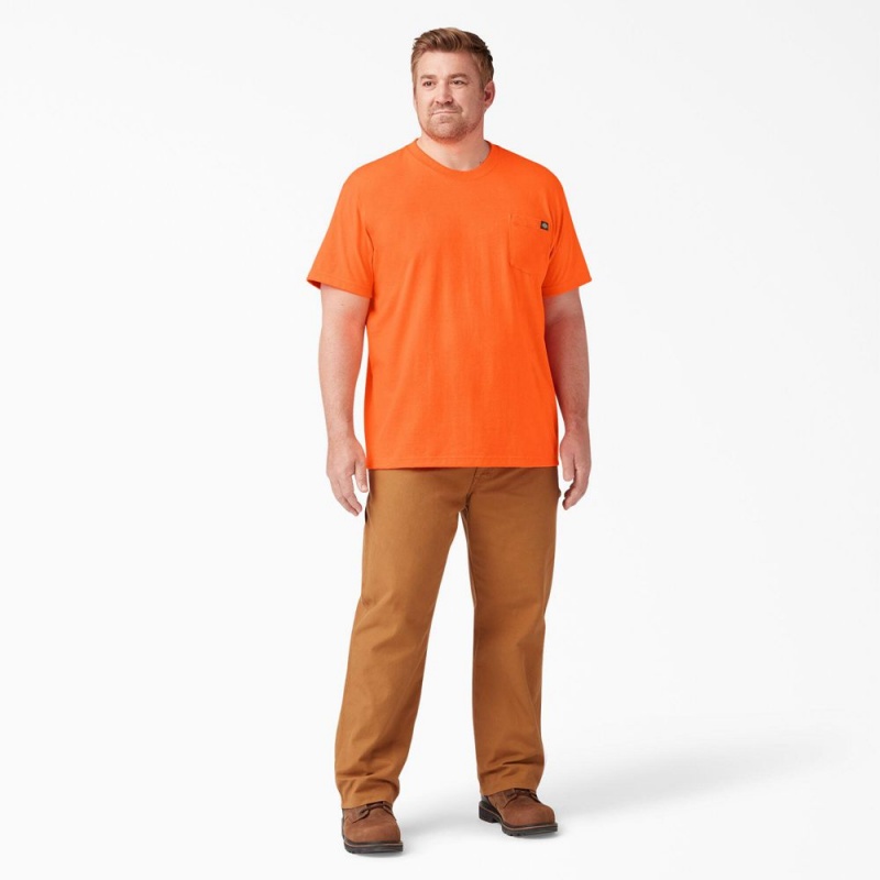 Men's Dickies Heavyweight Neon Short Sleeve Pocket T-Shirt Orange | 9384150-HZ