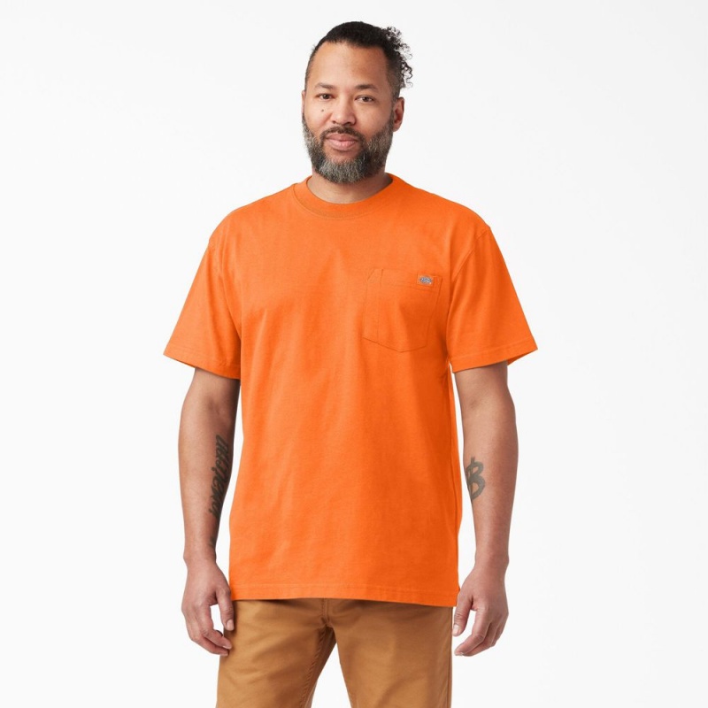 Men\'s Dickies Heavyweight Neon Short Sleeve Pocket T-Shirt Orange | 9384150-HZ