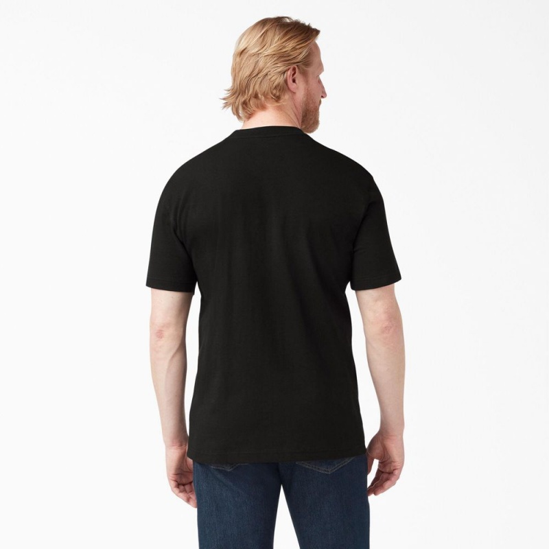 Men's Dickies Heavyweight Short Sleeve Henley T-Shirt Black | 4905678-PH