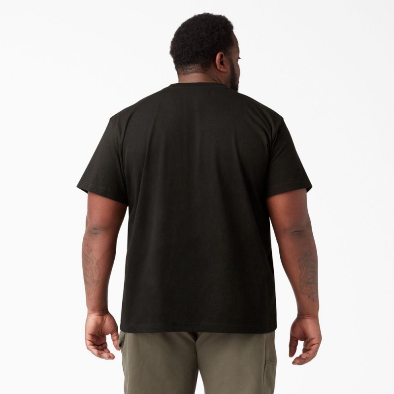 Men's Dickies Heavyweight Short Sleeve Henley T-Shirt Black | 4905678-PH