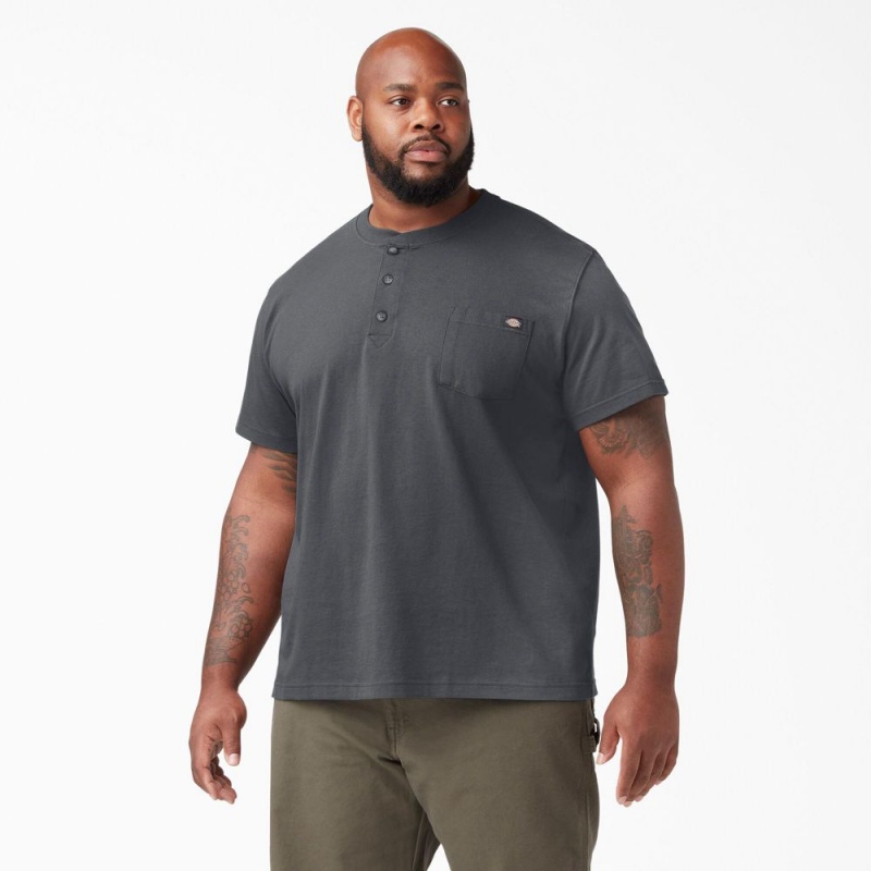 Men's Dickies Heavyweight Short Sleeve Henley T-Shirt Grey | 5261348-UG