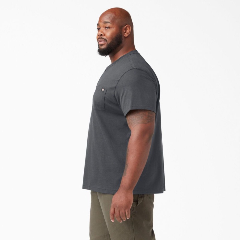 Men's Dickies Heavyweight Short Sleeve Henley T-Shirt Grey | 5261348-UG