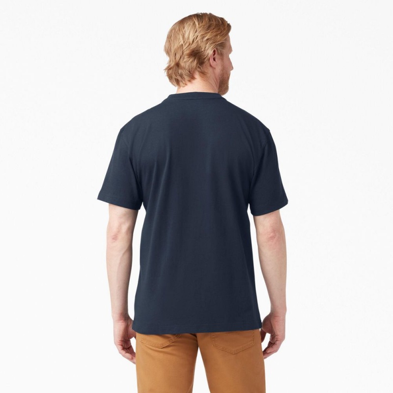 Men's Dickies Heavyweight Short Sleeve Henley T-Shirt Navy | 7950683-LM