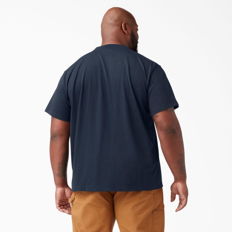 Men's Dickies Heavyweight Short Sleeve Henley T-Shirt Navy | 7950683-LM