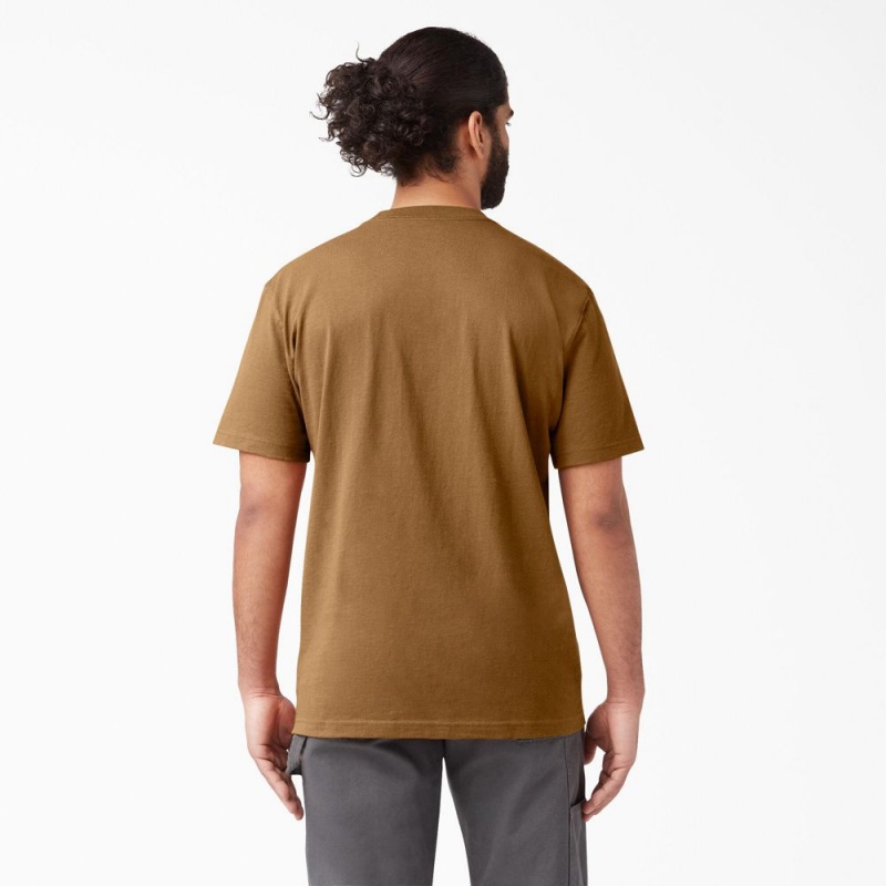 Men's Dickies Heavyweight Short Sleeve Pocket T-Shirt Brown | 9502643-ST