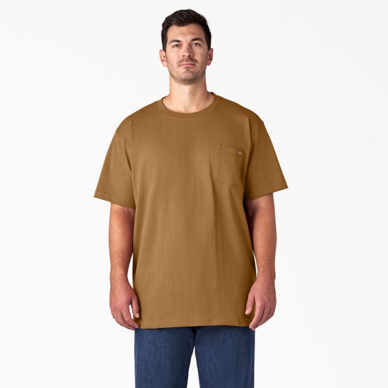 Men's Dickies Heavyweight Short Sleeve Pocket T-Shirt Brown | 9502643-ST