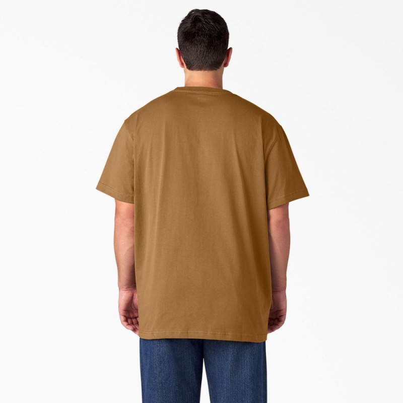 Men's Dickies Heavyweight Short Sleeve Pocket T-Shirt Brown | 9502643-ST