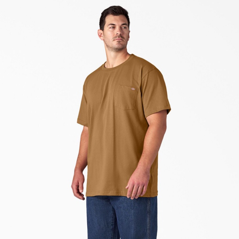 Men's Dickies Heavyweight Short Sleeve Pocket T-Shirt Brown | 9502643-ST