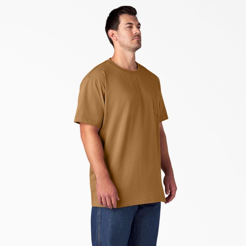 Men's Dickies Heavyweight Short Sleeve Pocket T-Shirt Brown | 9502643-ST