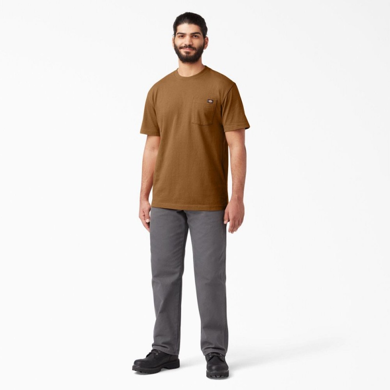 Men's Dickies Heavyweight Short Sleeve Pocket T-Shirt Brown | 9502643-ST