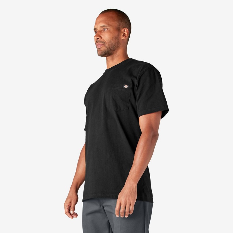 Men's Dickies Heavyweight Short Sleeve Pocket T-Shirt Black | 3295781-DJ