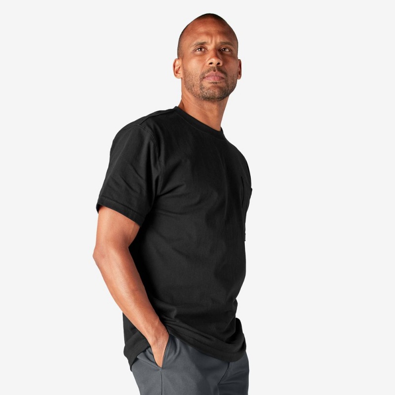 Men's Dickies Heavyweight Short Sleeve Pocket T-Shirt Black | 3295781-DJ