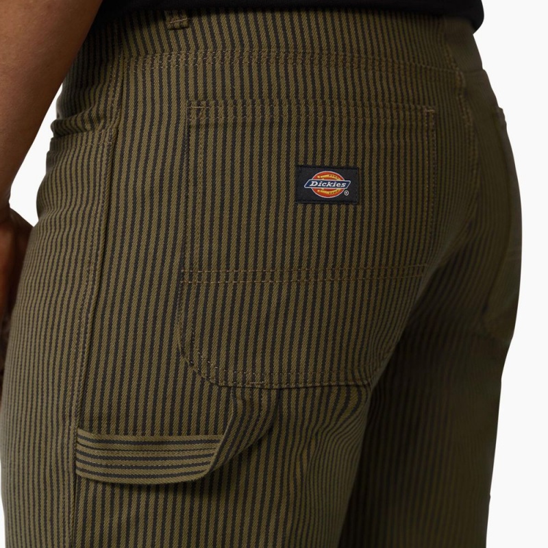 Men's Dickies Hickory Stripe Carpenter Shorts Green | 3042895-BP