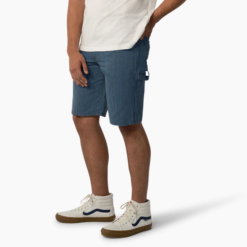 Men's Dickies Hickory Stripe Carpenter Shorts Blue | 6349018-JV