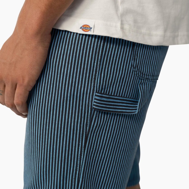 Men's Dickies Hickory Stripe Carpenter Shorts Blue | 6349018-JV