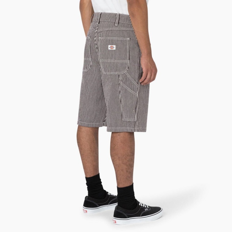 Men's Dickies Hickory Stripe Relaxed Fit Carpenter Shorts White | 8749026-NE