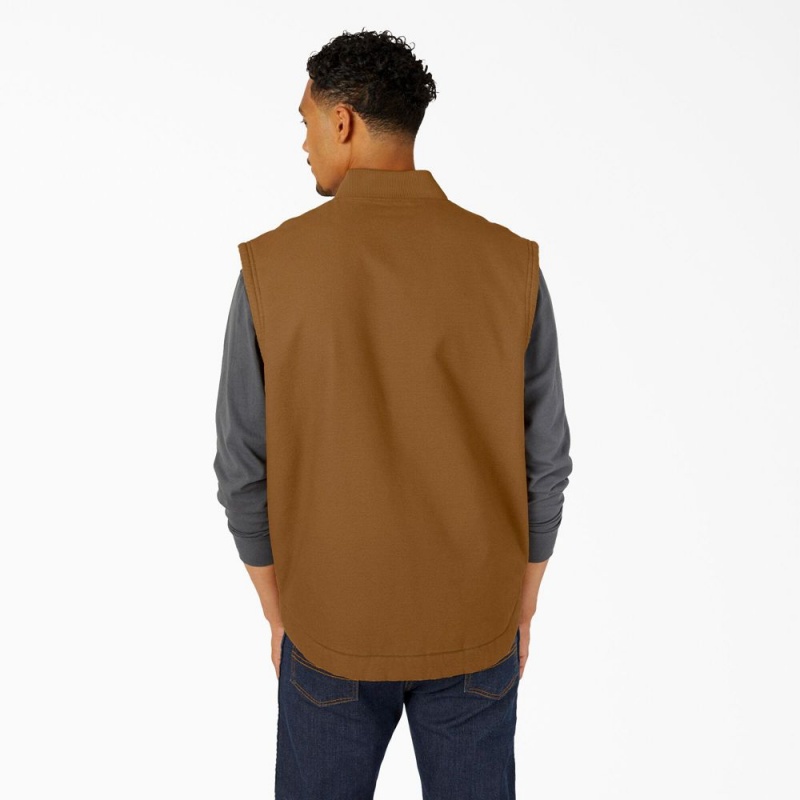 Men's Dickies High Pile Fleece Lined Duck Vest Brown | 8615479-WF