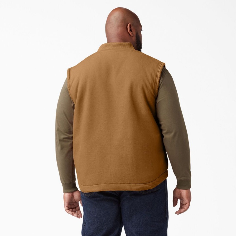 Men's Dickies High Pile Fleece Lined Duck Vest Brown | 8615479-WF