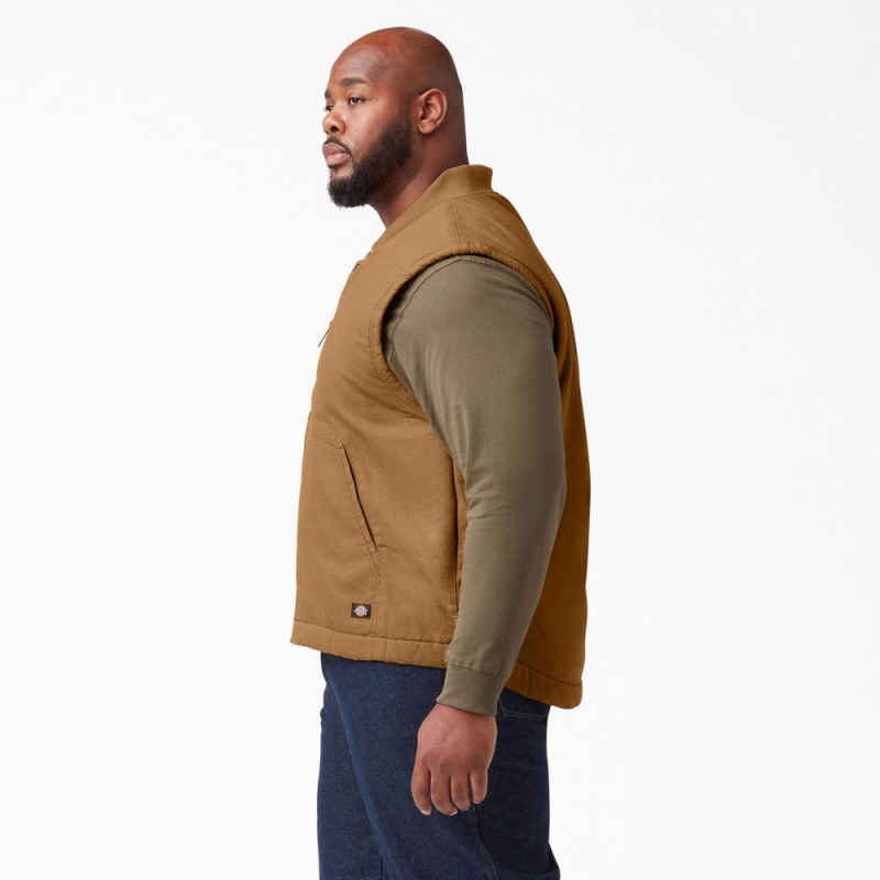 Men's Dickies High Pile Fleece Lined Duck Vest Brown | 8615479-WF