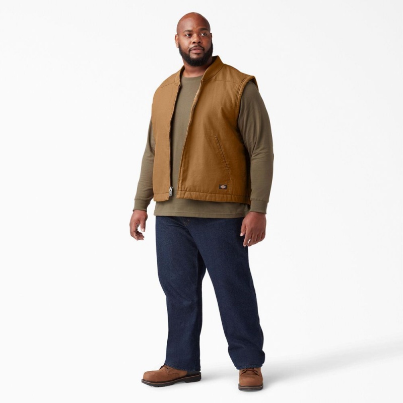 Men's Dickies High Pile Fleece Lined Duck Vest Brown | 8615479-WF