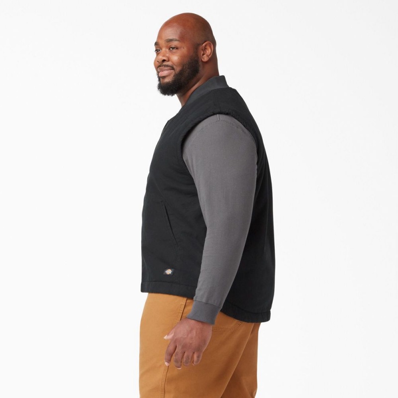 Men's Dickies High Pile Fleece Lined Duck Vest Black | 1254076-AJ