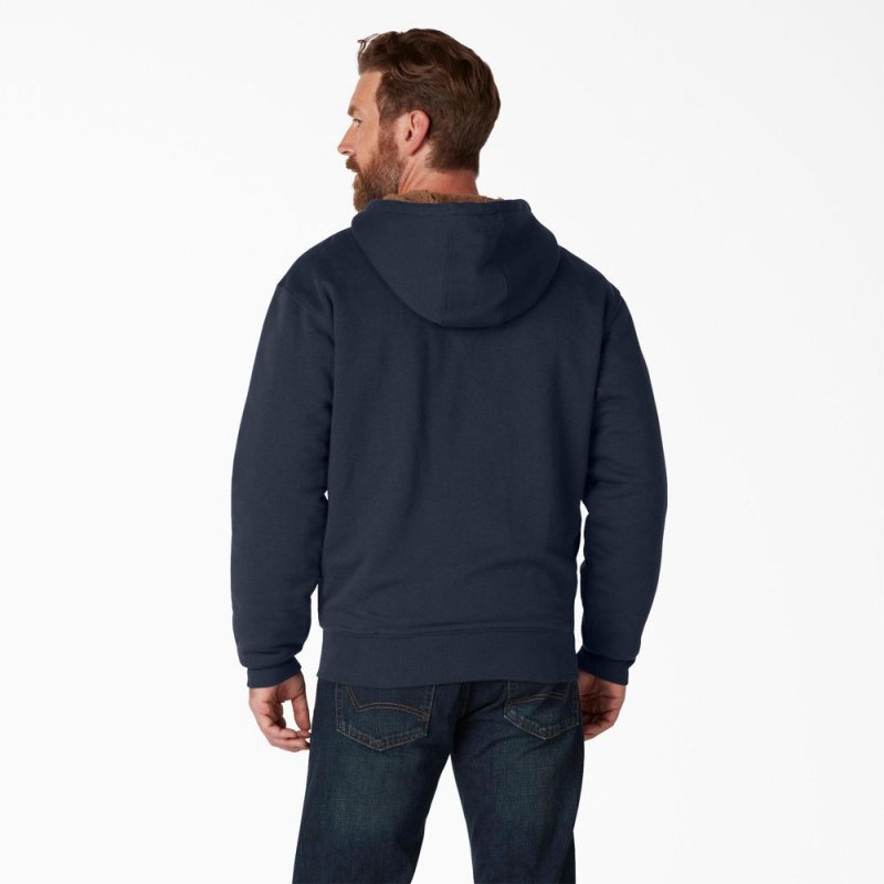 Men's Dickies High Pile Fleece Lined Full Zip Hoodie Navy | 5804731-BU