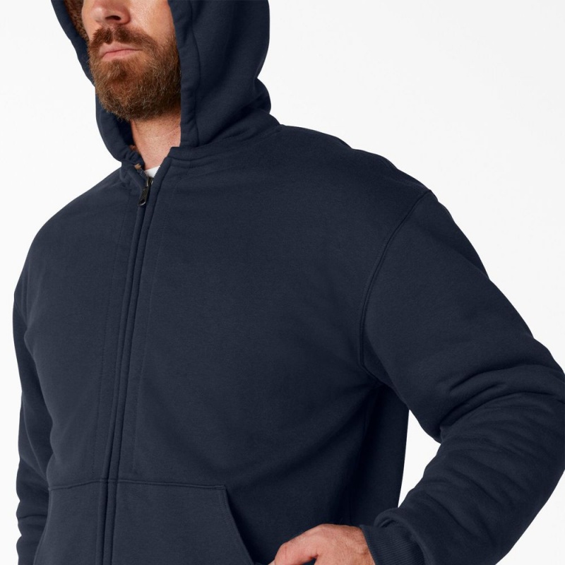 Men's Dickies High Pile Fleece Lined Full Zip Hoodie Navy | 5804731-BU