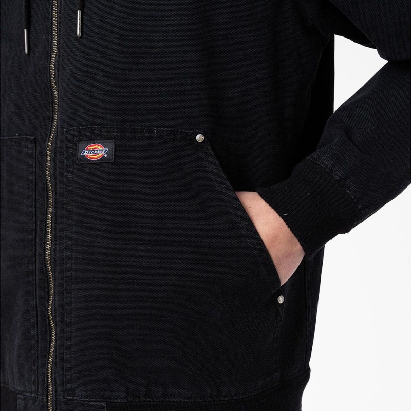 Men's Dickies Hooded Bomber Jacket Black | 3082547-GU