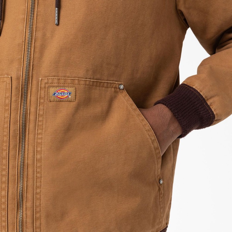 Men's Dickies Hooded Bomber Jacket Brown | 7315289-SE