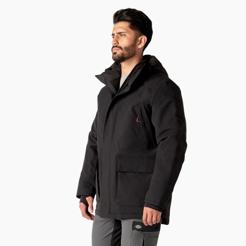 Men's Dickies Insulated Parka Jacket Black | 9062873-UZ