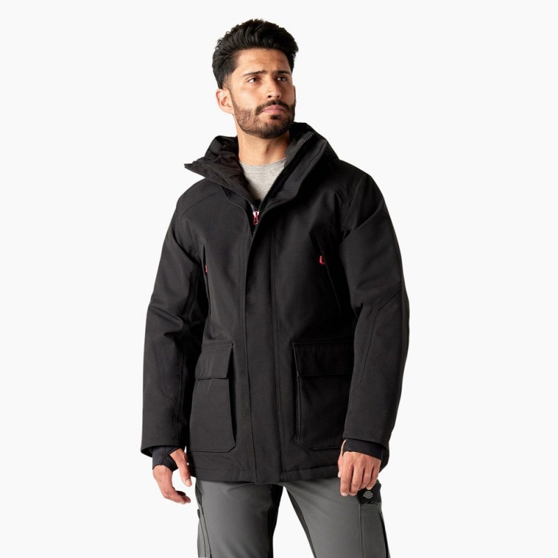 Men\'s Dickies Insulated Parka Jacket Black | 9062873-UZ