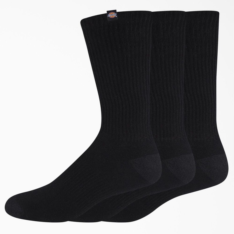 Men\'s Dickies Label Crew 3-Pack Socks Black | 1893720-KO