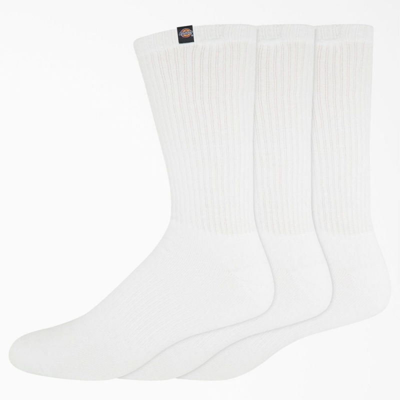 Men\'s Dickies Label Crew 3-Pack Socks White | 5462109-HI