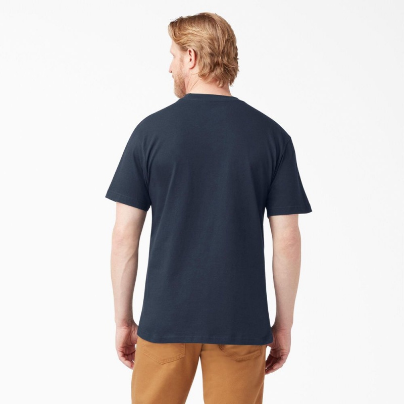 Men's Dickies Lightweight Short Sleeve Pocket T-Shirt Navy | 8913604-UV