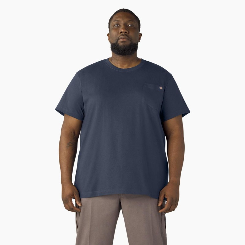 Men's Dickies Lightweight Short Sleeve Pocket T-Shirt Navy | 8913604-UV