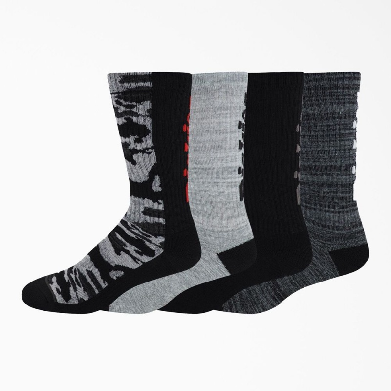 Men\'s Dickies Logo Camo Crew 4-Pack Socks Black | 4135876-HM