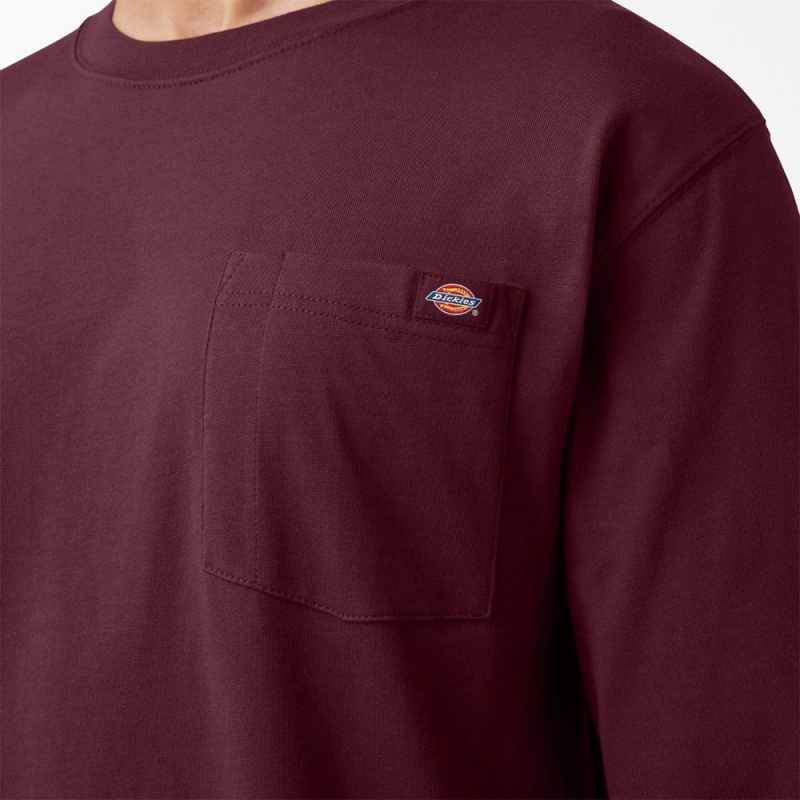 Men's Dickies Logo Graphic Long Sleeve Pocket T-Shirt Burgundy | 1045836-JD