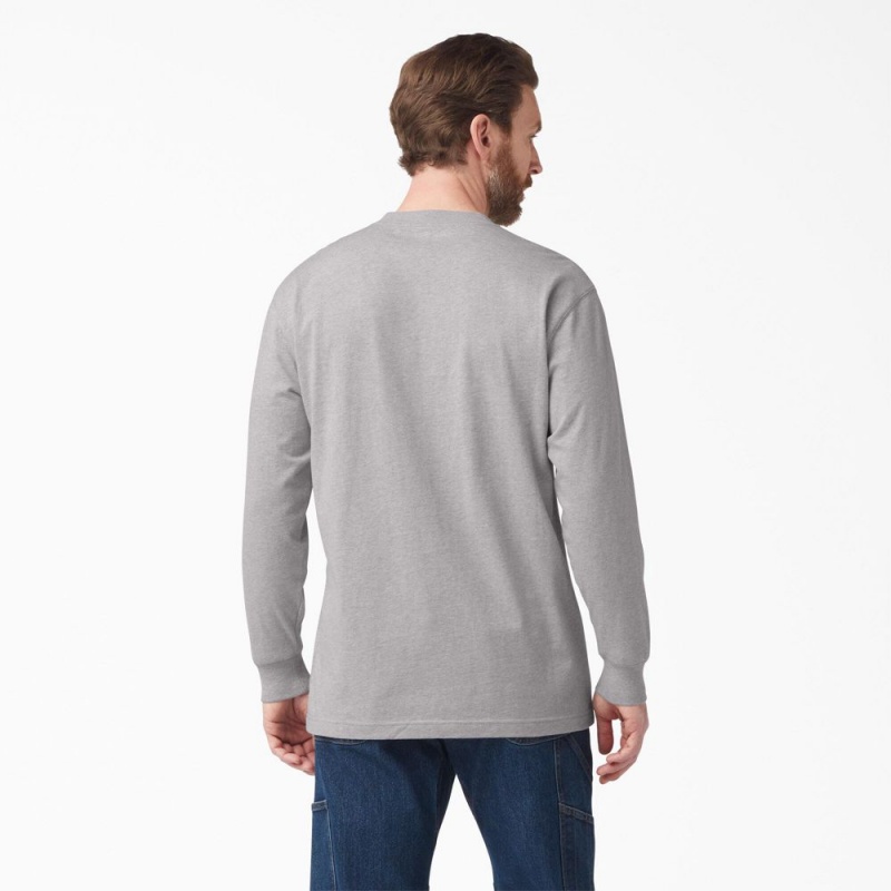 Men's Dickies Logo Graphic Long Sleeve Pocket T-Shirt Grey | 5830417-ZE