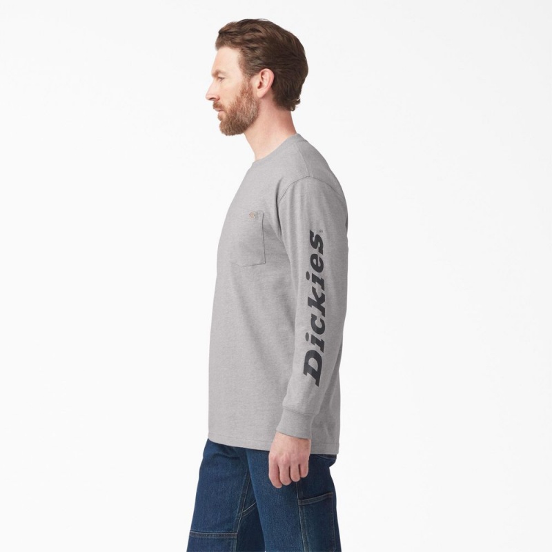 Men's Dickies Logo Graphic Long Sleeve Pocket T-Shirt Grey | 5830417-ZE