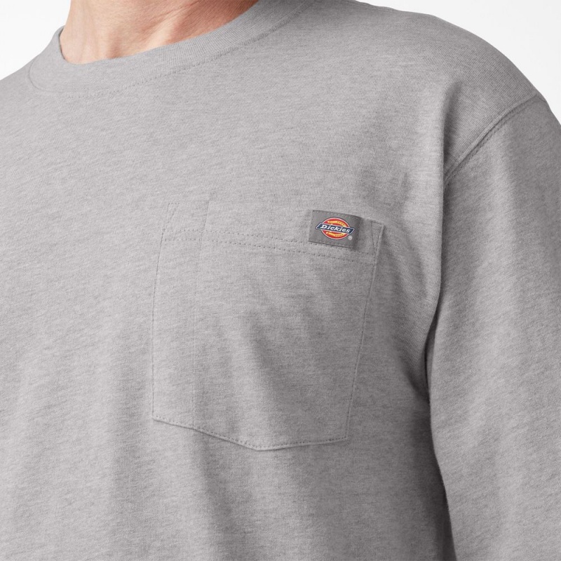 Men's Dickies Logo Graphic Long Sleeve Pocket T-Shirt Grey | 5830417-ZE