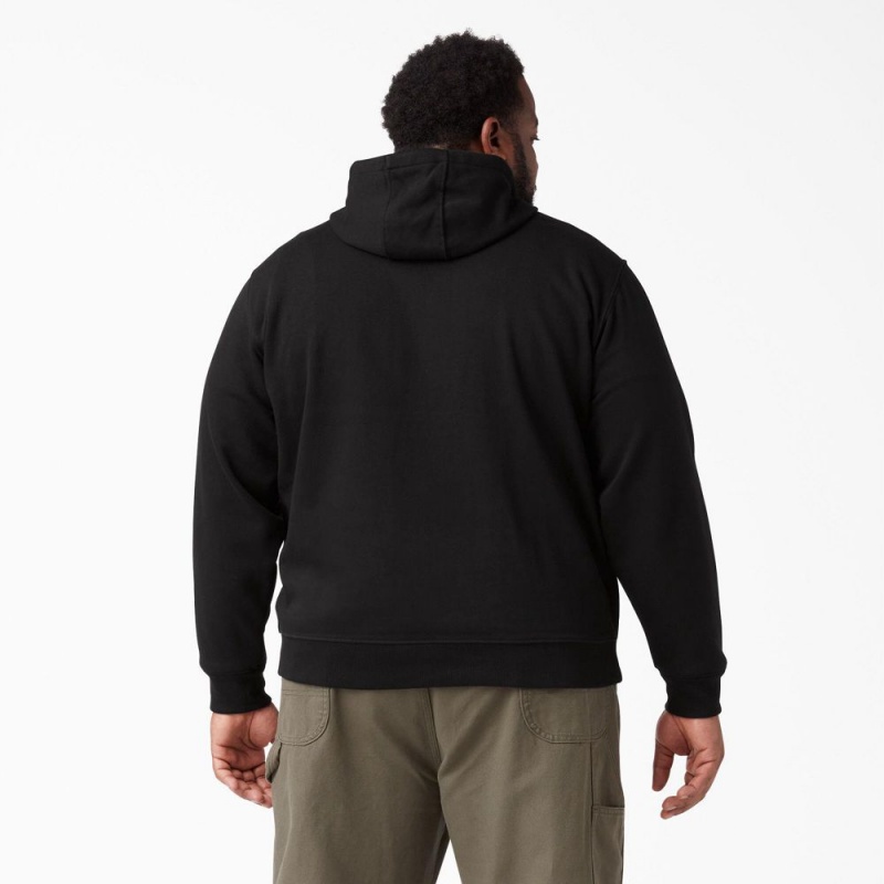 Men's Dickies Logo Sleeve Fleece Hoodie Black | 2450836-KY