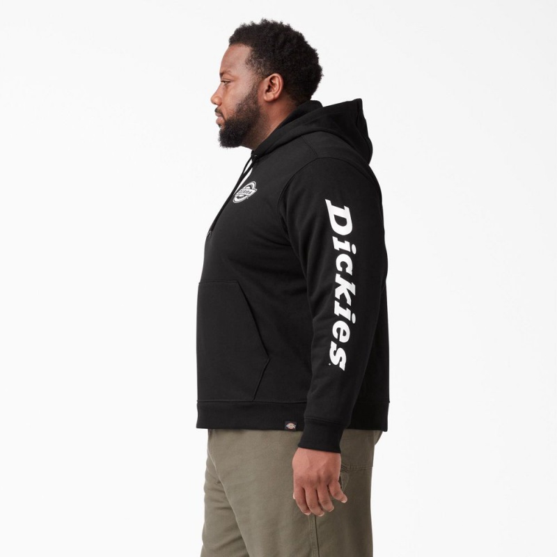 Men's Dickies Logo Sleeve Fleece Hoodie Black | 2450836-KY