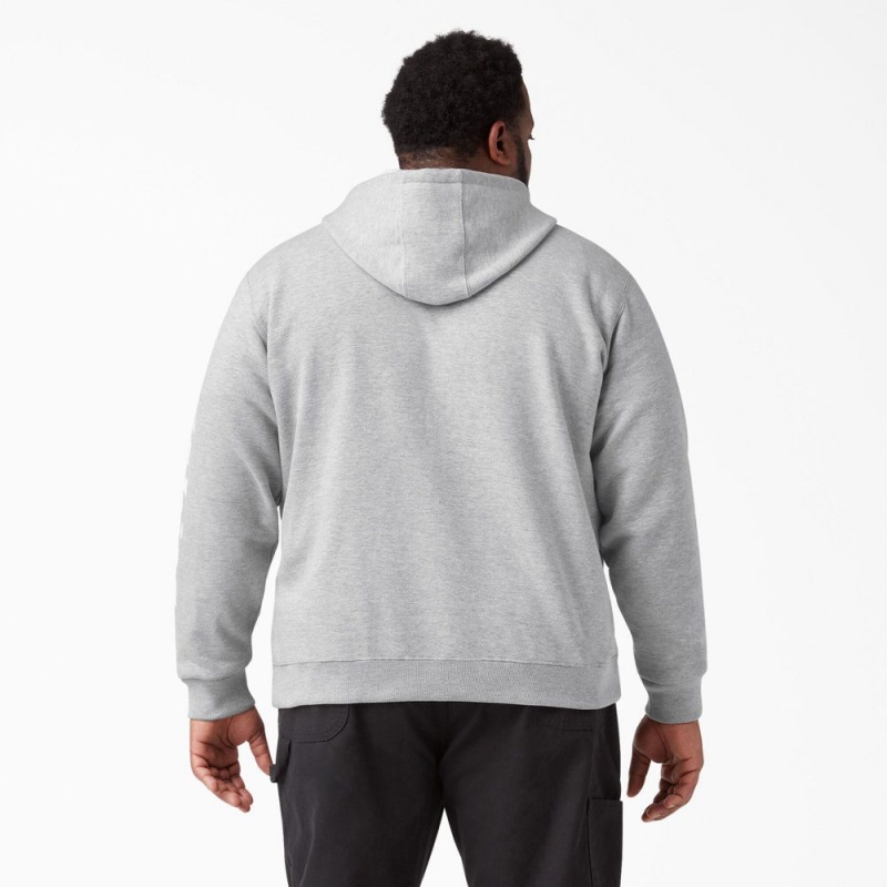 Men's Dickies Logo Sleeve Fleece Hoodie Grey | 4279561-ZT