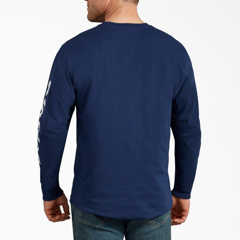 Men's Dickies Long-Sleeve Graphic T-Shirt Blue | 8054796-KD