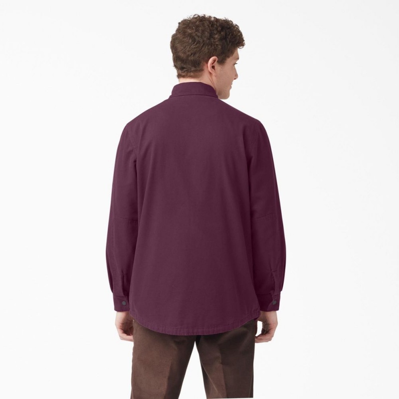 Men's Dickies Long Sleeve Flannel-Lined Duck Shirt Purple | 6579142-OW