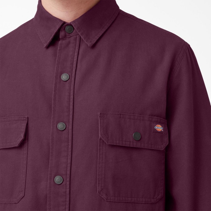 Men's Dickies Long Sleeve Flannel-Lined Duck Shirt Purple | 6579142-OW