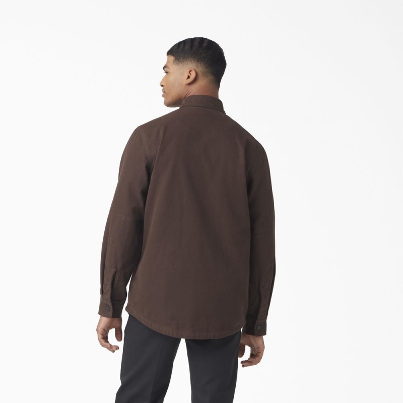 Men's Dickies Long Sleeve Flannel-Lined Duck Shirt Brown | 0218346-XJ