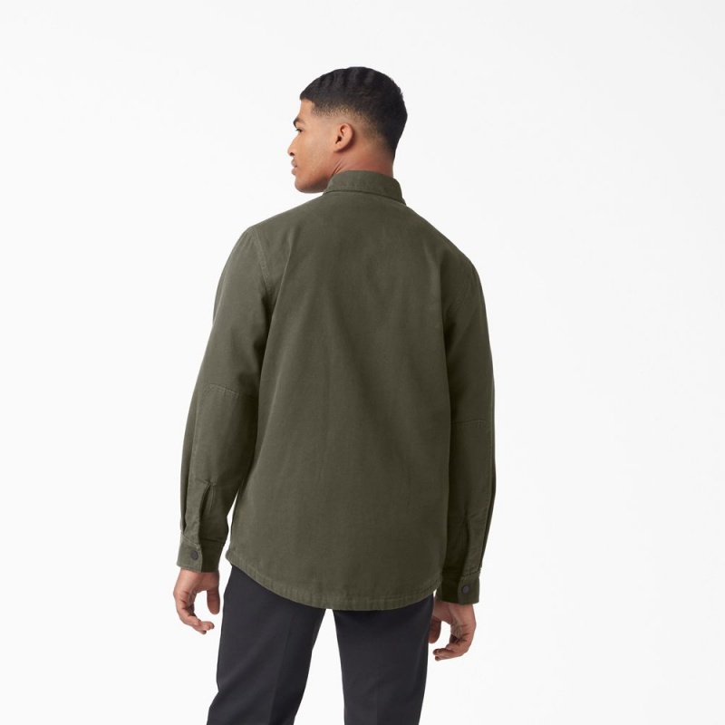 Men's Dickies Long Sleeve Flannel-Lined Duck Shirt Green | 1837205-OX