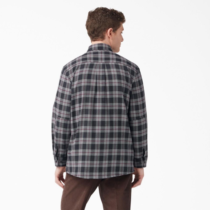 Men's Dickies Long Sleeve Flannel Shirt Black | 2537148-CL